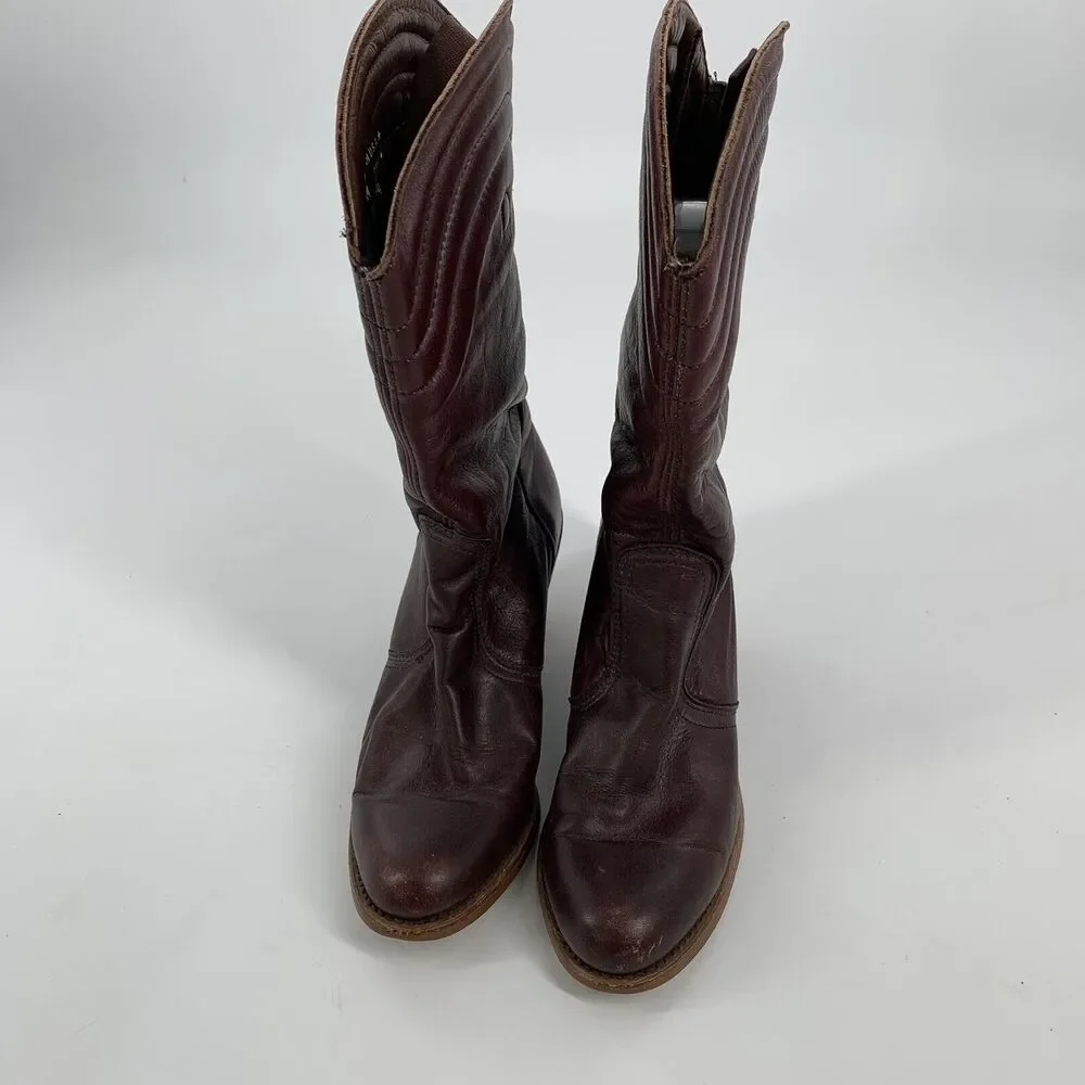 Vintage 1970s Dexter Leather Heeled Cowboy Boots 8.5 M Womens Dark Brown - Picture 2 of 9